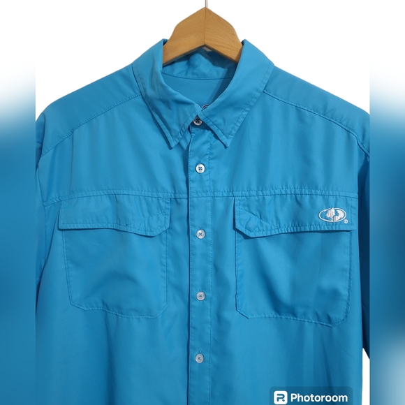 💲2️⃣ EAG Elite by Mossy Oak Blue Short-sleeved Button-down Outdoor Sport Shirt - Picture 4 of 14